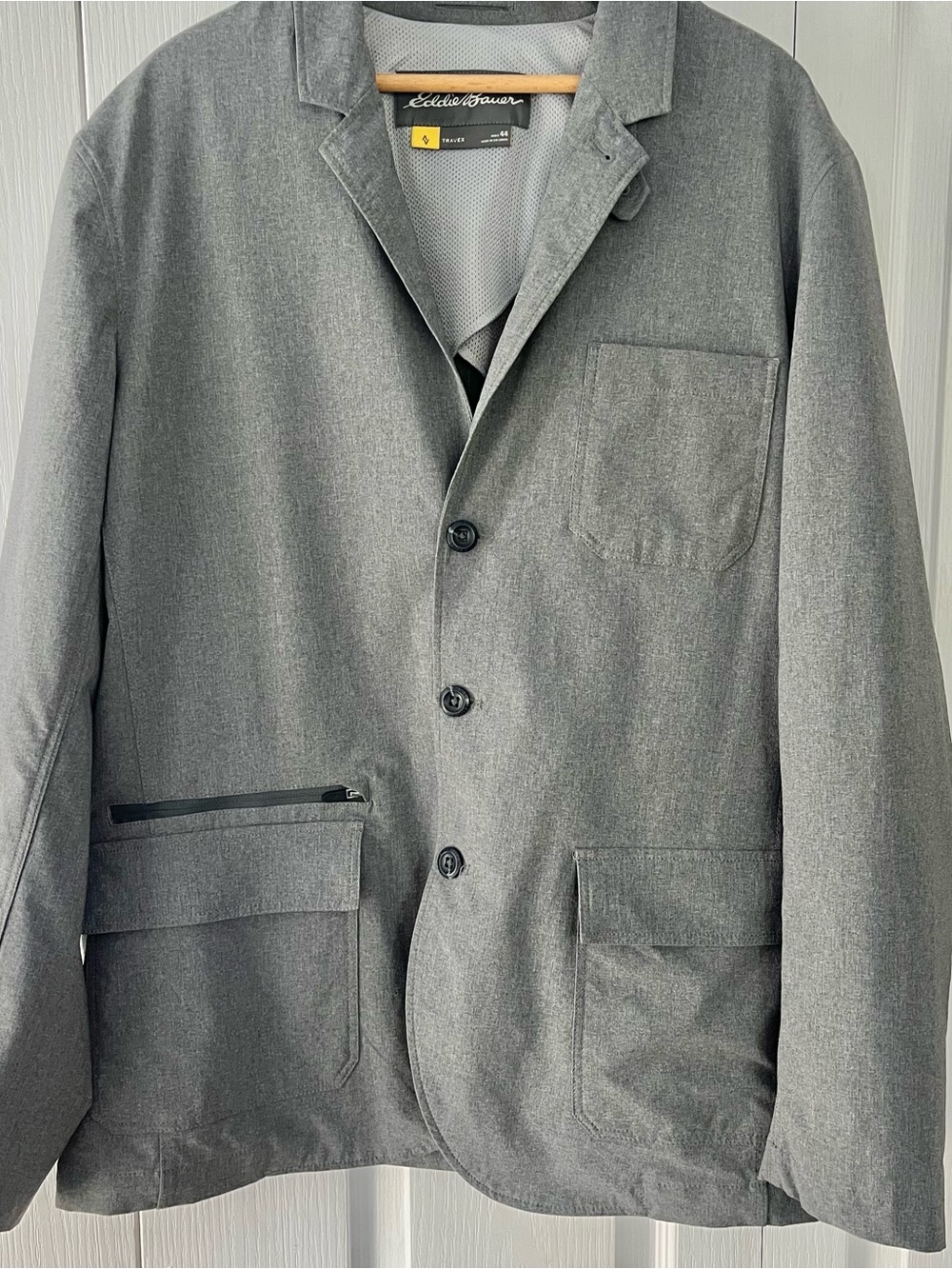 Eddie Bauer Travex Blazer Mens 44 Gray Voyager Travel Jacket